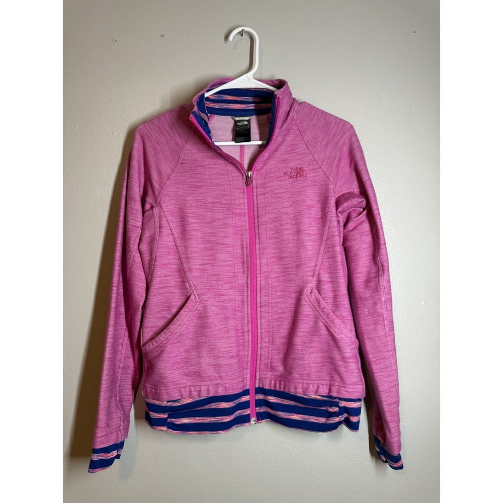 The North Face Girls' Agave Track Jacket-Heather Pink & Striped Trim (Youth M)